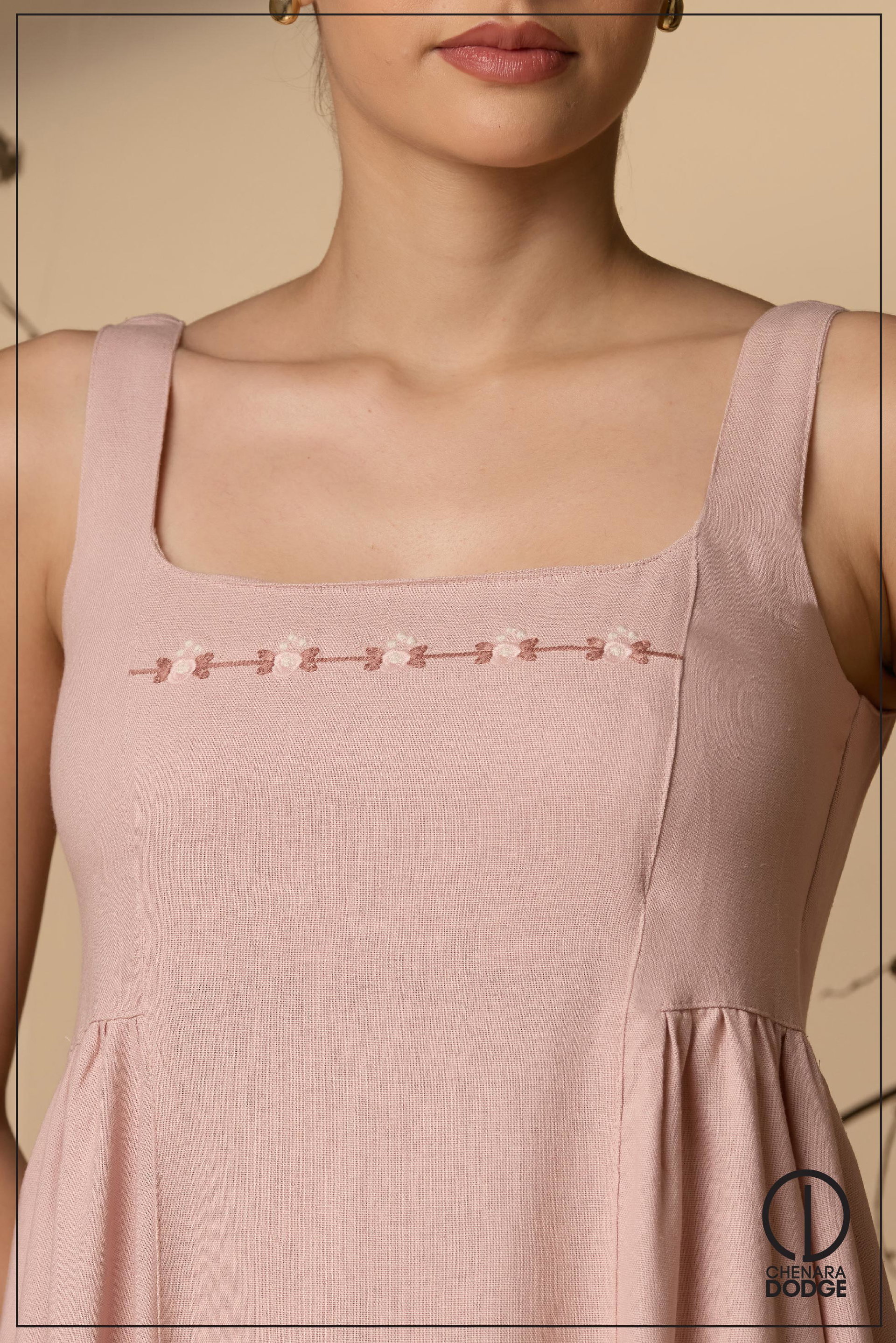 ZOEY STRAP EMB MIDI DRESS