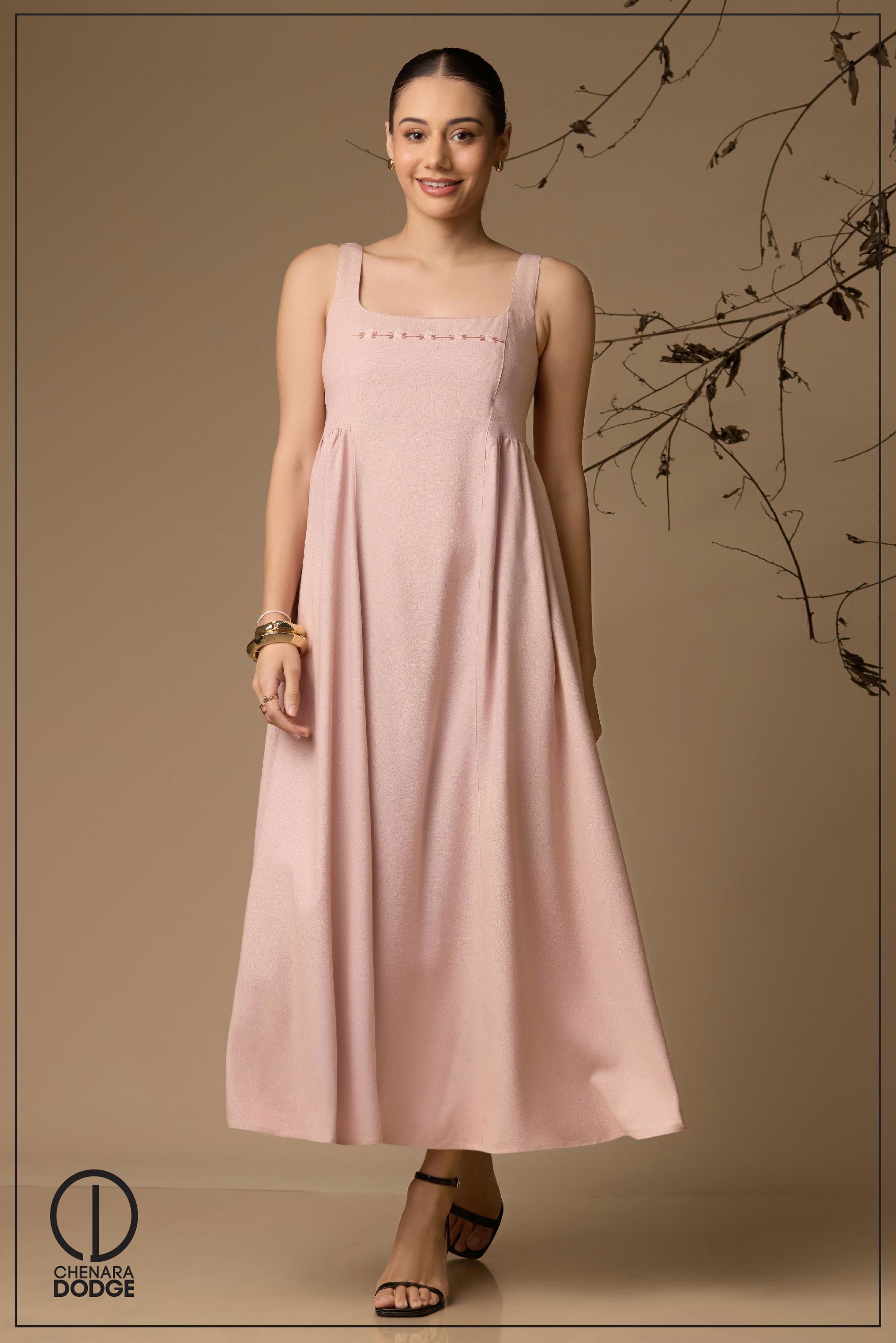 ZOEY STRAP EMB MIDI DRESS