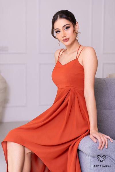 HIGH LOW STRAPPY MAXI DRESS DARK ORANGE
