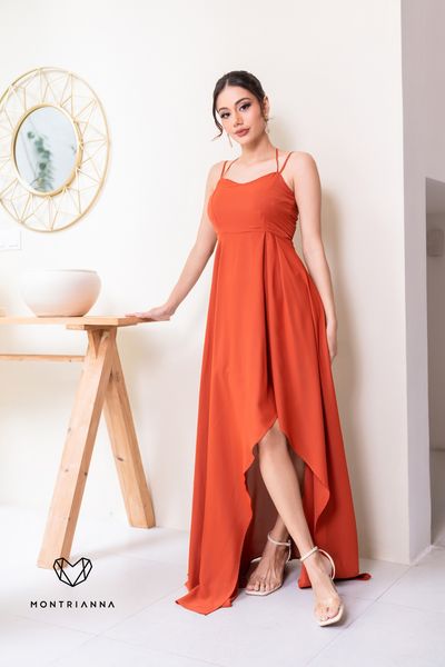 HIGH LOW STRAPPY MAXI DRESS DARK ORANGE