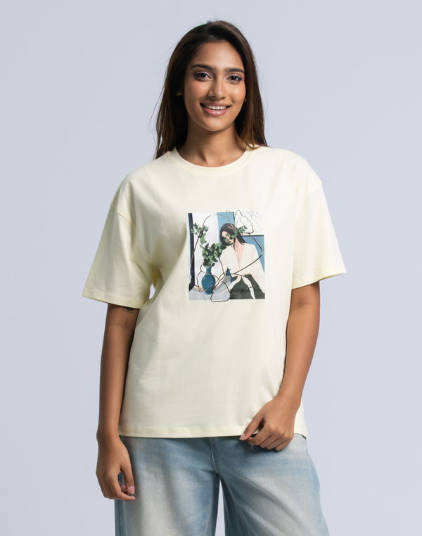 BELLA ROSE Women's Screen Print Oversized T-Shirt Yellow