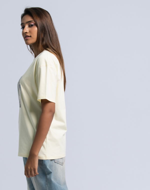 BELLA ROSE Women's Screen Print Oversized T-Shirt Yellow