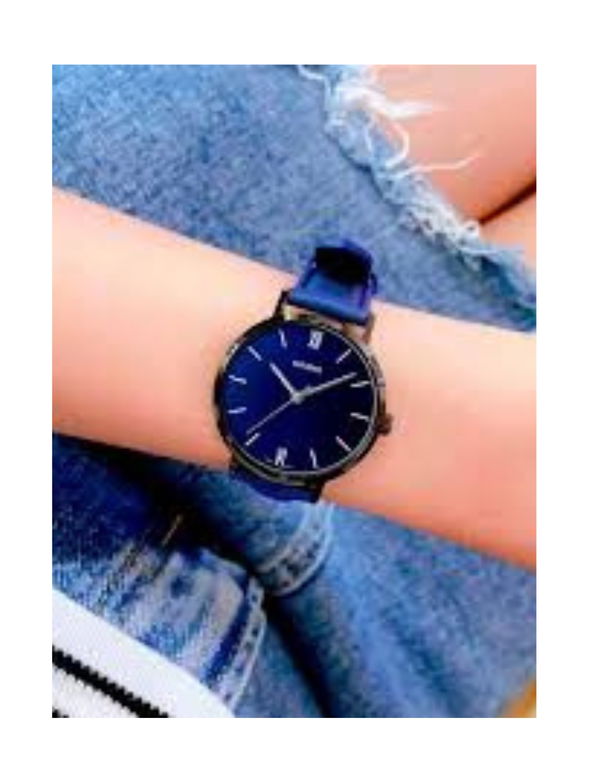CASIO Minimalistic Black IP Blue Dial Leather Band Women's Watch