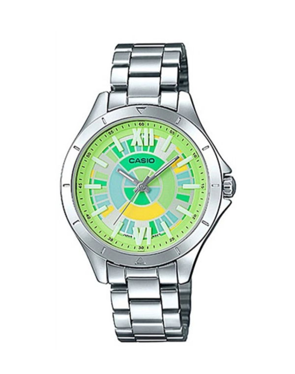 CASIO SILVER BAND RAINBOW GREEN DIAL WOMEN'S WATCH