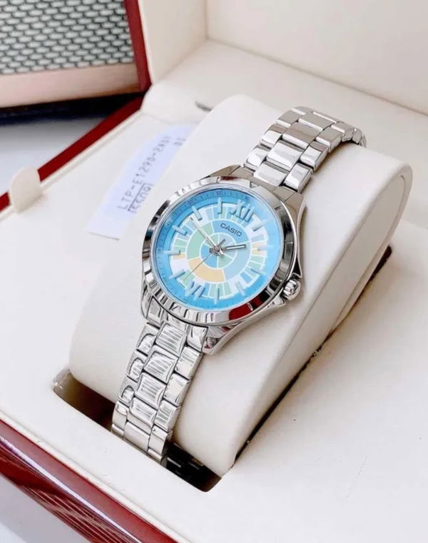 CASIO SILVER BAND WITH COLOURFUL BLUE DIAL WOMEN'S WATCH