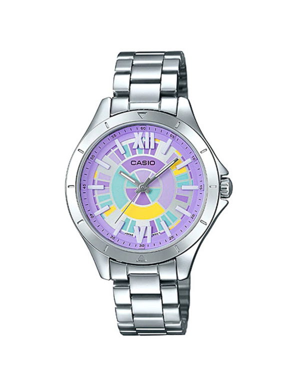 CASIO SILVER BAND WITH COLOURFUL PURPLE DIAL WOMEN'S WATCH
