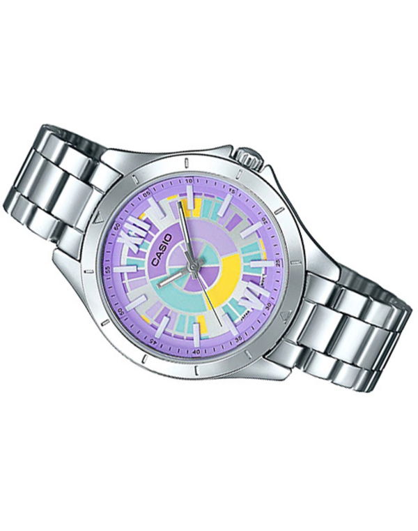 CASIO SILVER BAND WITH COLOURFUL PURPLE DIAL WOMEN'S WATCH