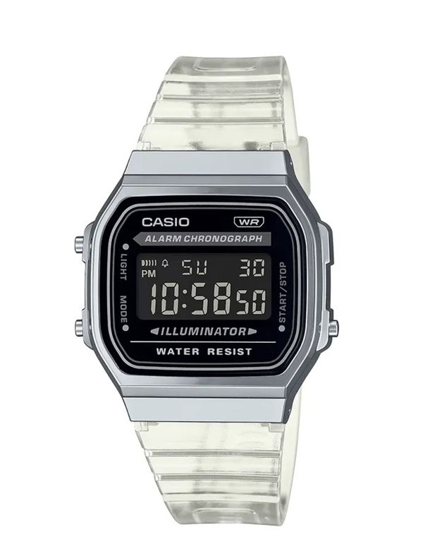 CASIO Vintage Black Dial Transparent Resin Strap Men's Digital Watch