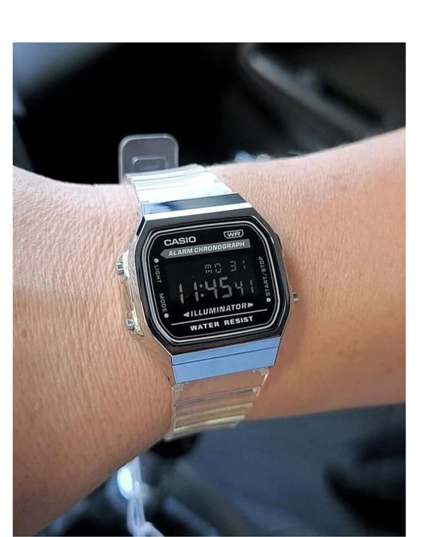 CASIO Vintage Black Dial Transparent Resin Strap Men's Digital Watch