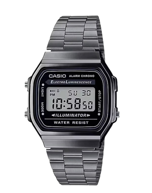CASIO Vintage Silver Stainless Steel Bracelet Black Dial Gun Metal Men's Watch