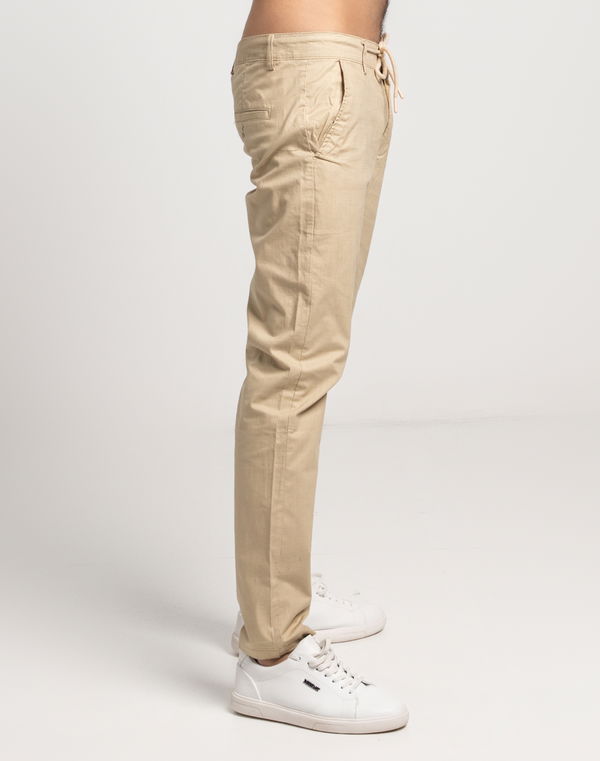 DEEDAT Men's Elastic Waist Slim Fit Casual Pant Beige