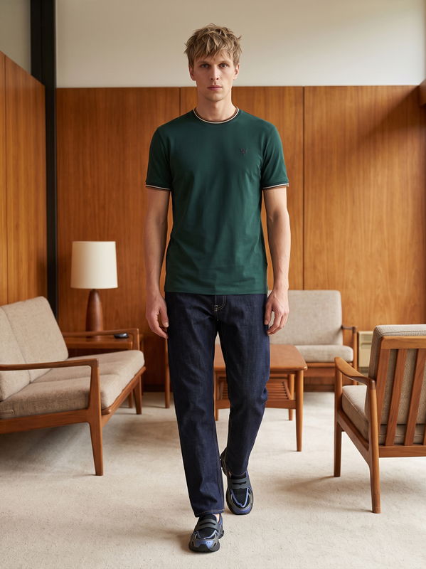 DEEDAT Men's Crew Neck Slim Fit T-Shirt Dark Green