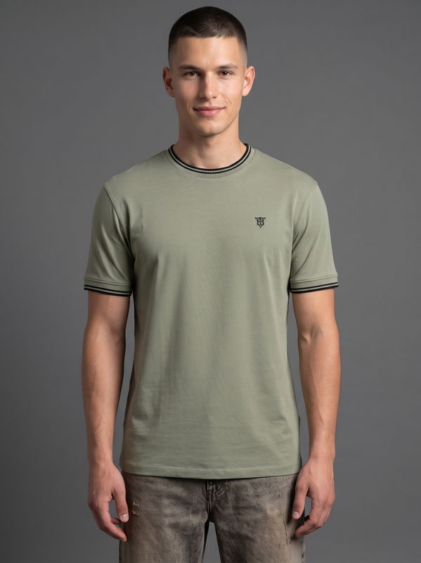 DEEDAT Men's Crew Neck Slim Fit T-Shirt Olive Green
