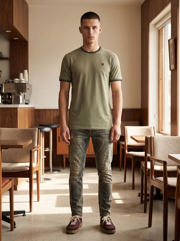 DEEDAT Men's Crew Neck Slim Fit T-Shirt Olive Green