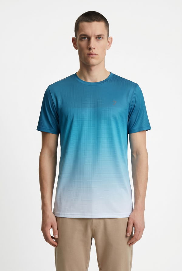 DEEDAT Men's Slim Fit Sports T-Shirt - Blue/White