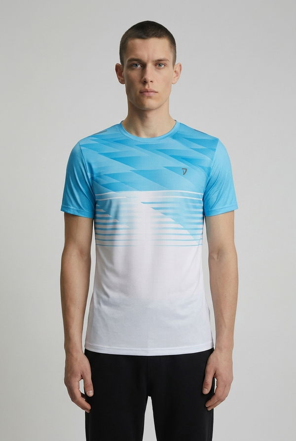 DEEDAT Men's Slim Fit Sports T-Shirt - Blue/White