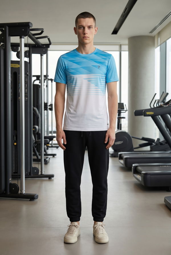 DEEDAT Men's Slim Fit Sports T-Shirt - Blue/White