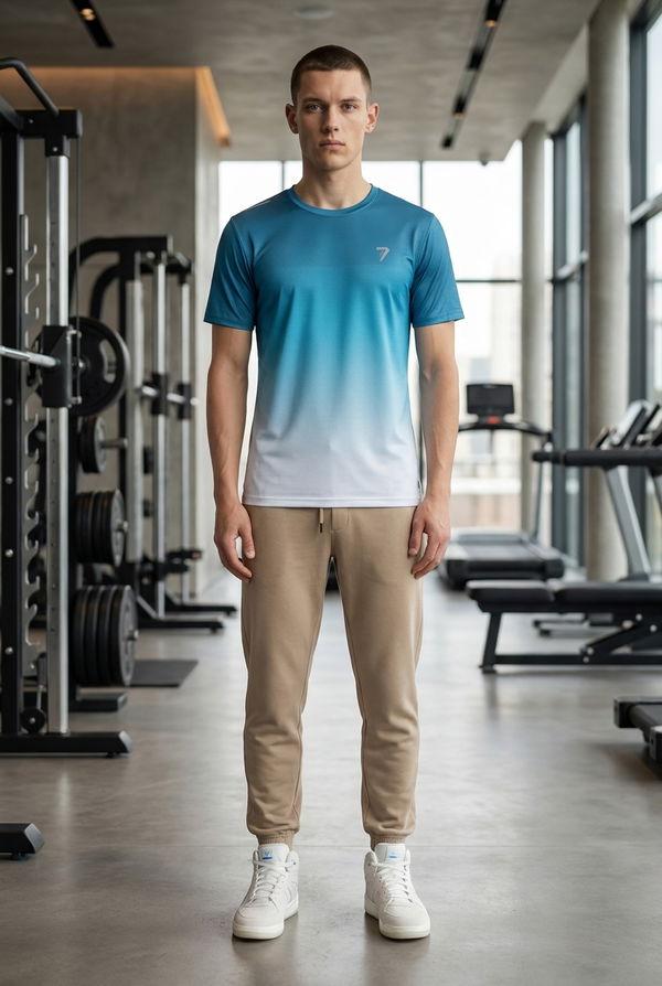 DEEDAT Men's Slim Fit Sports T-Shirt - Blue/White