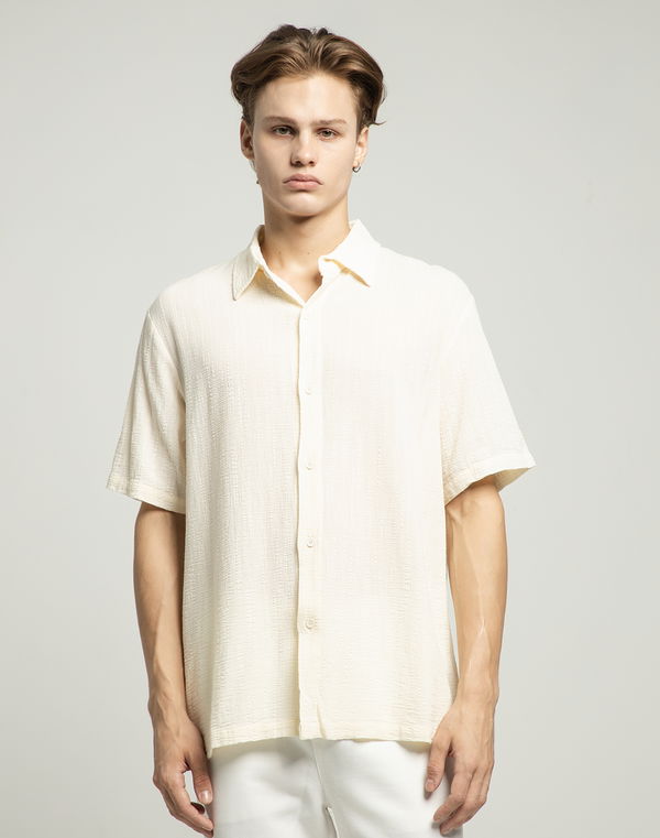 DEEDAT NATURE VERSE Men's Slim Fit Cotton Casual Shirt Cream