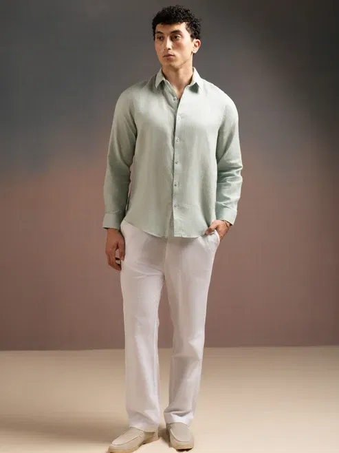 DEEDAT Regular Fit Linen Shirt - Mint Green