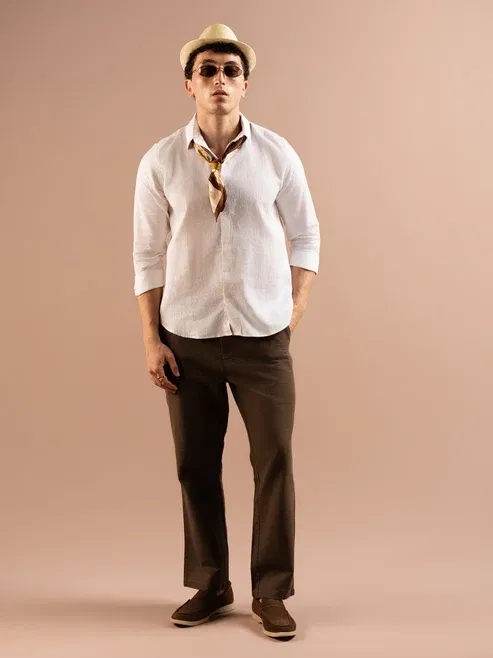 DEEDAT Regular Fit Linen Shirt - White