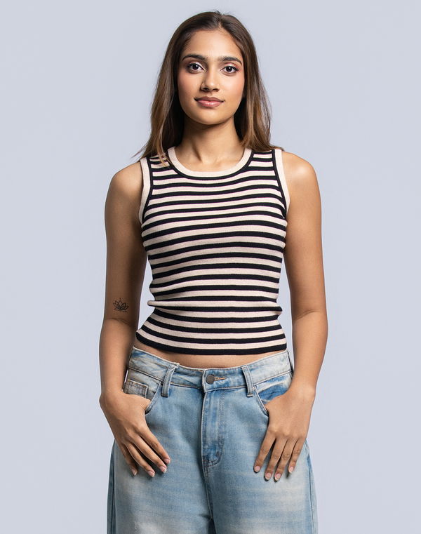 DEEDAT Women's Stripe Tank Top Beige