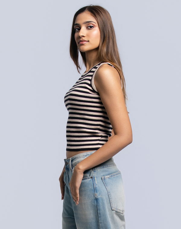 DEEDAT Women's Stripe Tank Top Beige