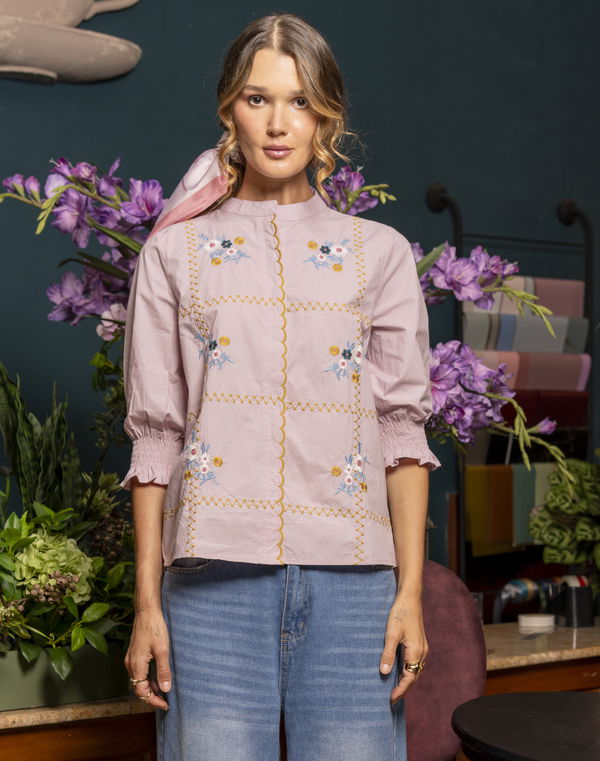 FIA MARIA FLORAL AFFAIR Women's Embroidery Casual Blouse Pink