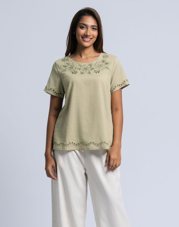FIA MARIA Women's Embroidery Casual Blouse Light Green