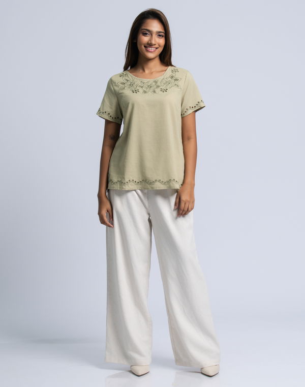 FIA MARIA Women's Embroidery Casual Blouse Light Green