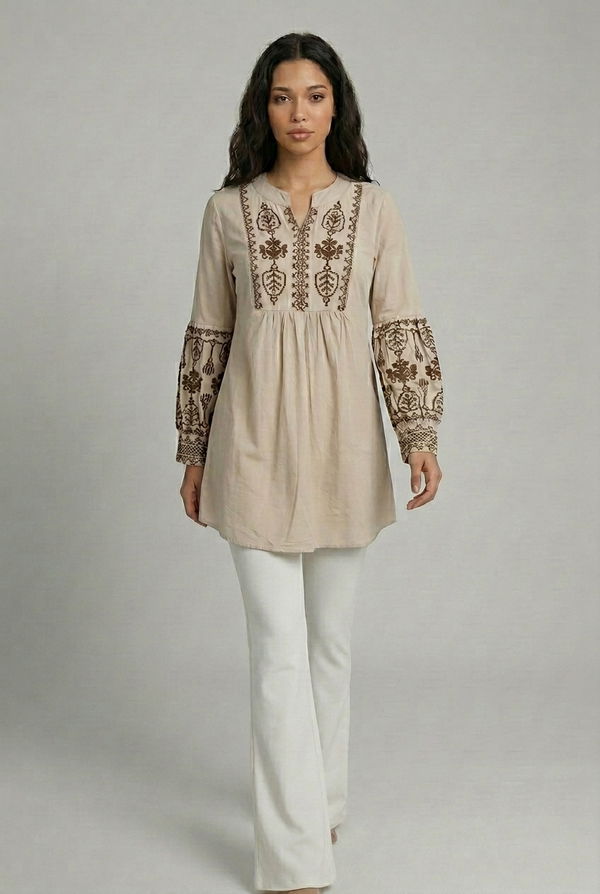 FIA MARIA Women's Notch Neck Casual Dress Beige
