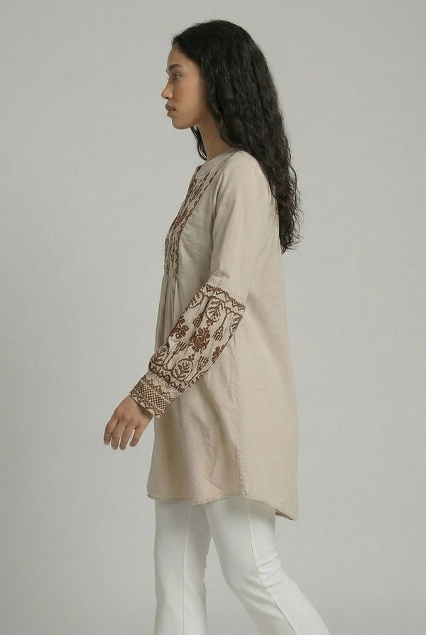 FIA MARIA Women's Notch Neck Casual Dress Beige