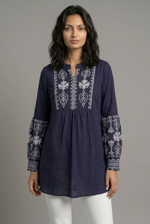 FIA MARIA Women's Notch Neck Casual Dress Navy