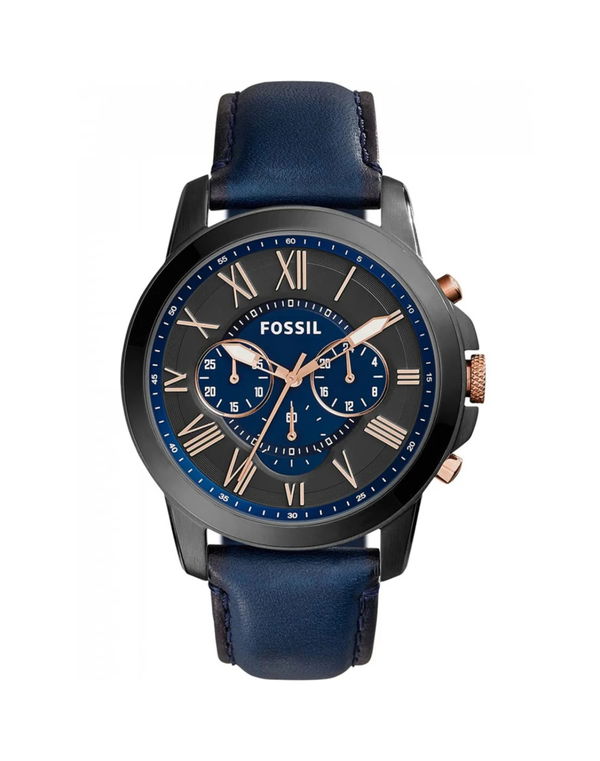 FOSSIL GRANT CHRONOGRAPH BLACK DIAL NAVY LEATHER MEN'S WATCH