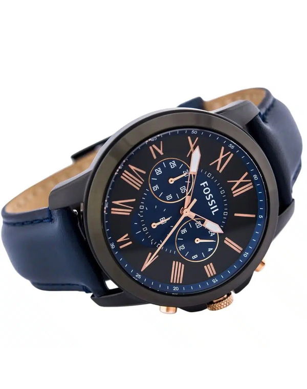 FOSSIL GRANT CHRONOGRAPH BLACK DIAL NAVY LEATHER MEN'S WATCH