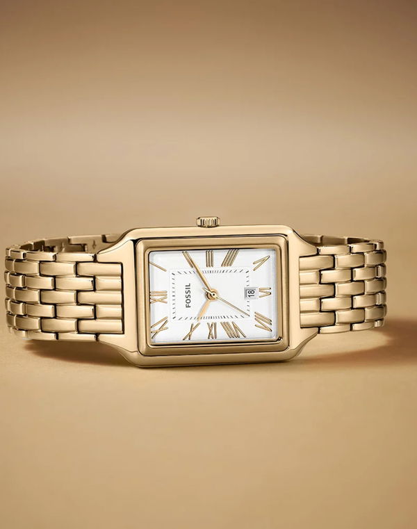 Fossil Raquel White Rectangular Dial Gold Bracelet Women's Watch