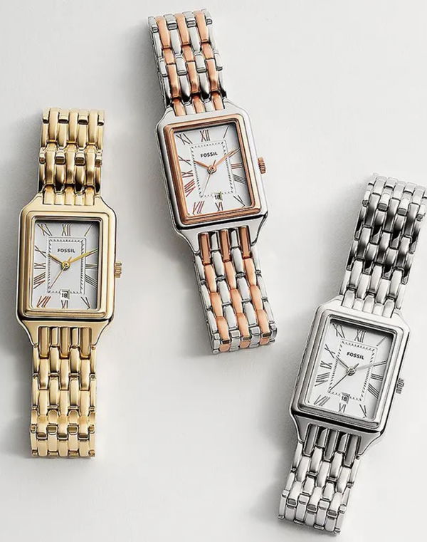 Fossil Raquel White Rectangular Dial Sliver Bracelet Women's Watch