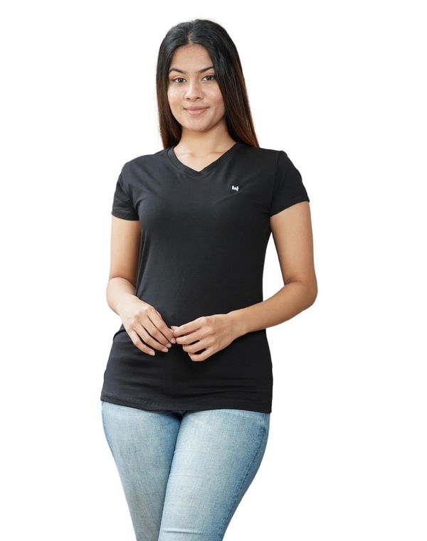 HUF & DEE V Neck Slim Fit Women's T-Shirt Steel Blue