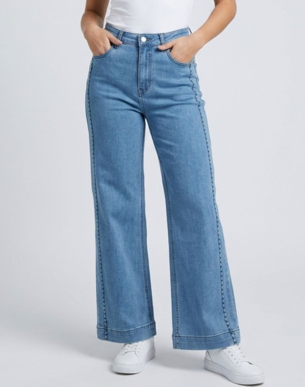 HUF & DEE BLISSFUL Women's Wide Leg Jeans Mid Blue