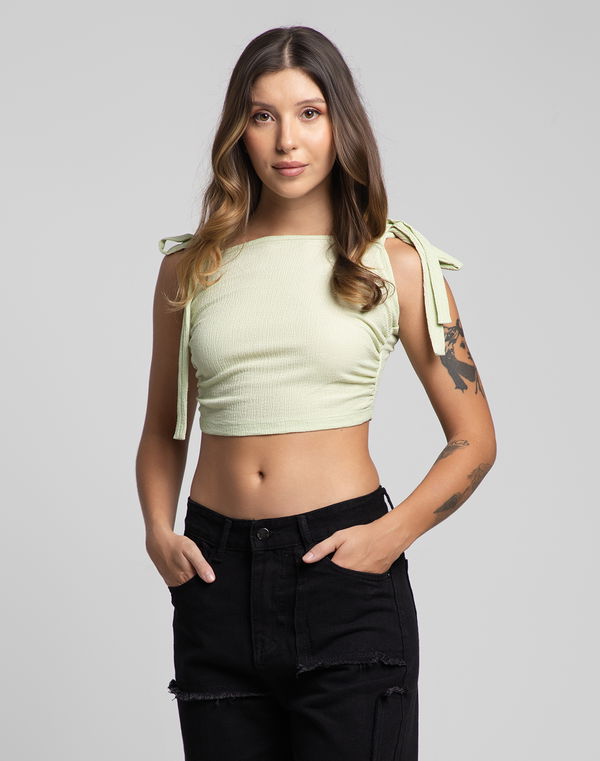 HUF & DEE DREAM DIARIES Women's Square Neck Crop Blouse Green