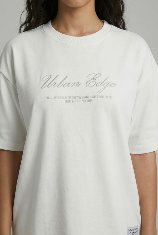HUF & DEE LOUNGE LUXE Women's Embroidery Oversized T-Shirt White