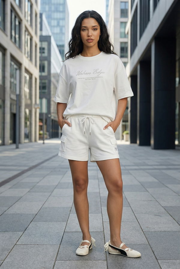 HUF & DEE LOUNGE LUXE Women's Embroidery Oversized T-Shirt White