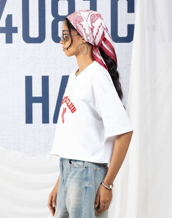 HUF & DEE NAUTICAL HALL Women's Oversized Crop T-Shirt White