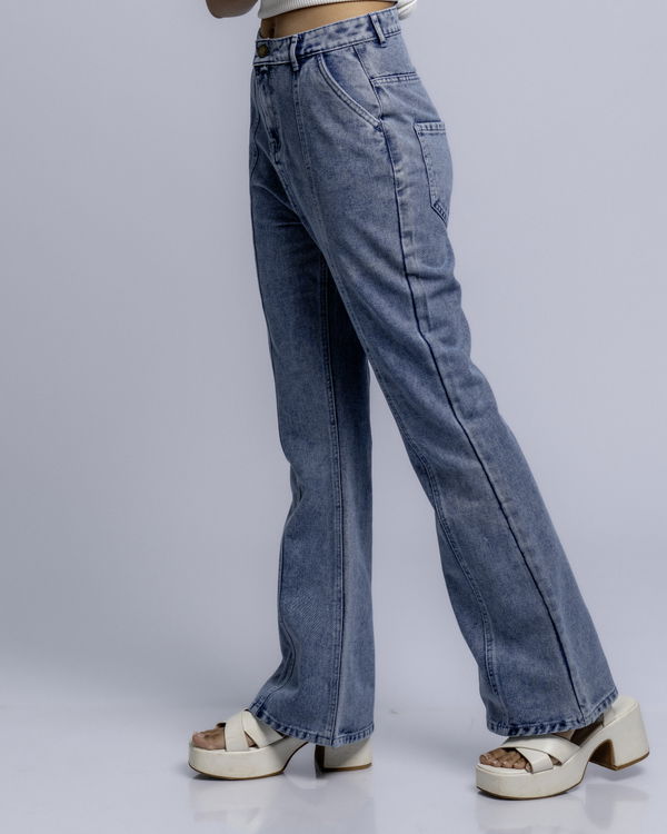 HUF & DEE Women's Boot Cut High Waist Jeans Light Blue