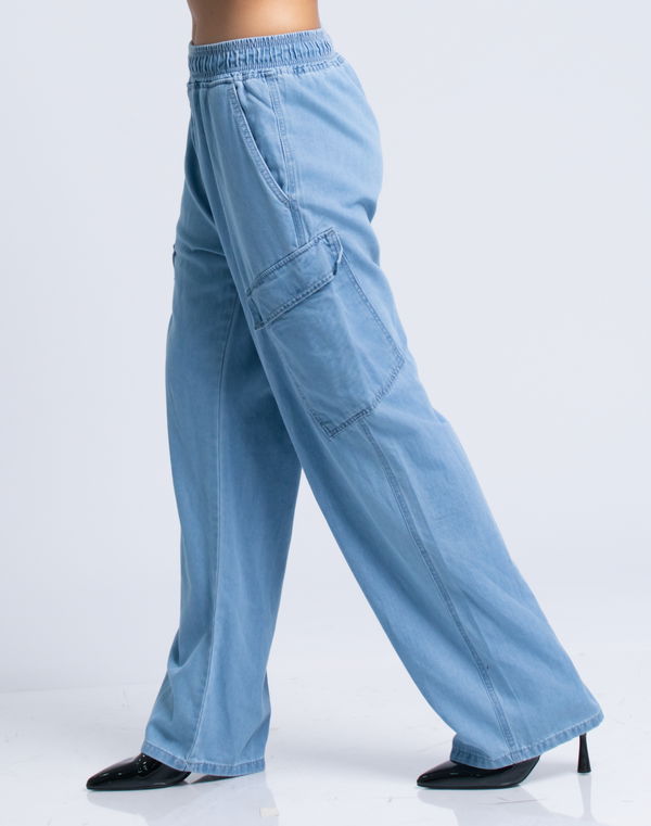HUF & DEE Women's Cargo High Waist Jeans Light Blue