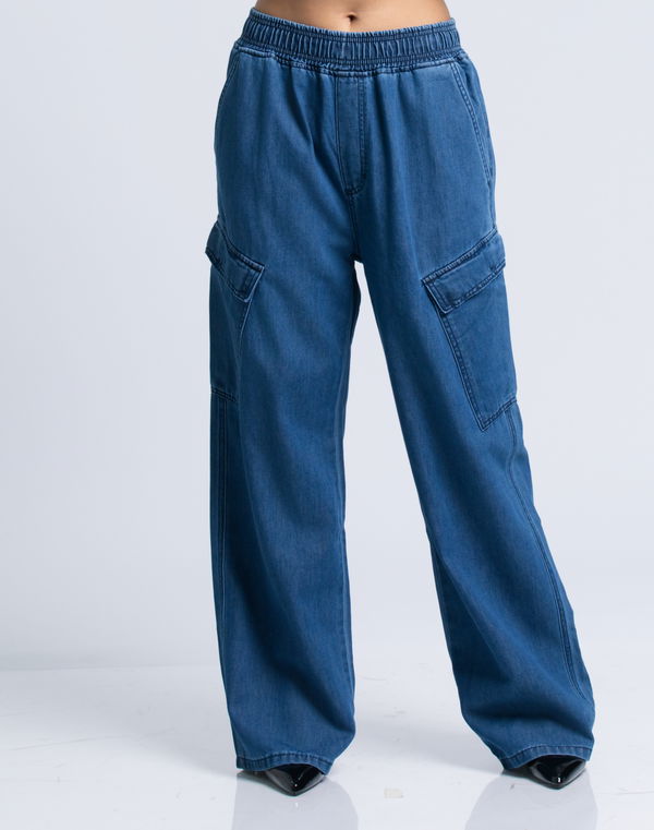 HUF & DEE Women's Cargo High Waist Jeans Mid Blue