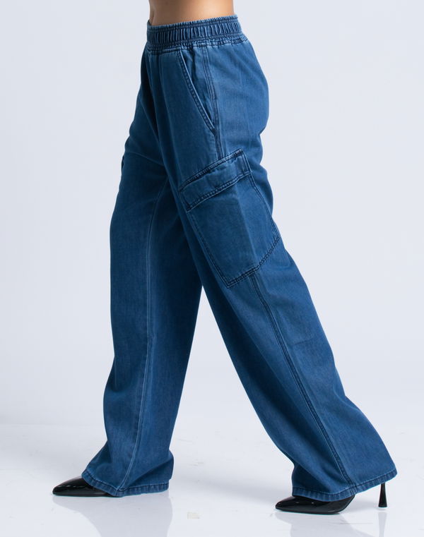 HUF & DEE Women's Cargo High Waist Jeans Mid Blue