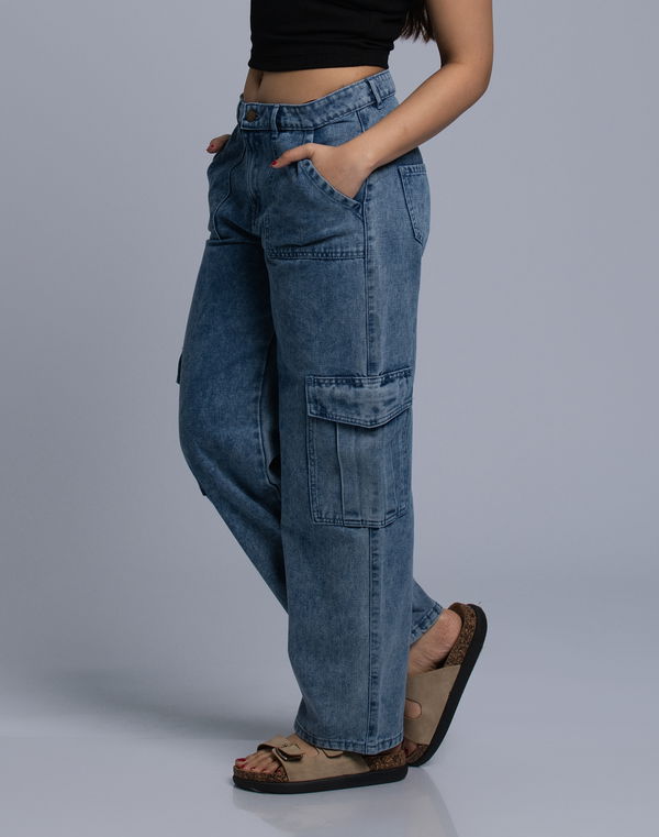 HUF & DEE Women's Cargo Jeans Light Blue