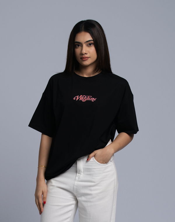 HUF & DEE Women's Oversized Printed  T-Shirt Black