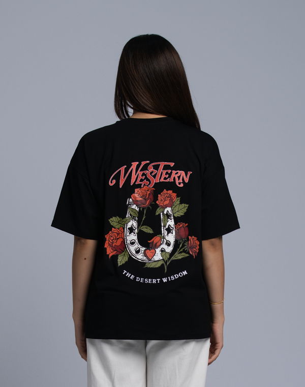 HUF & DEE Women's Oversized Printed  T-Shirt Black